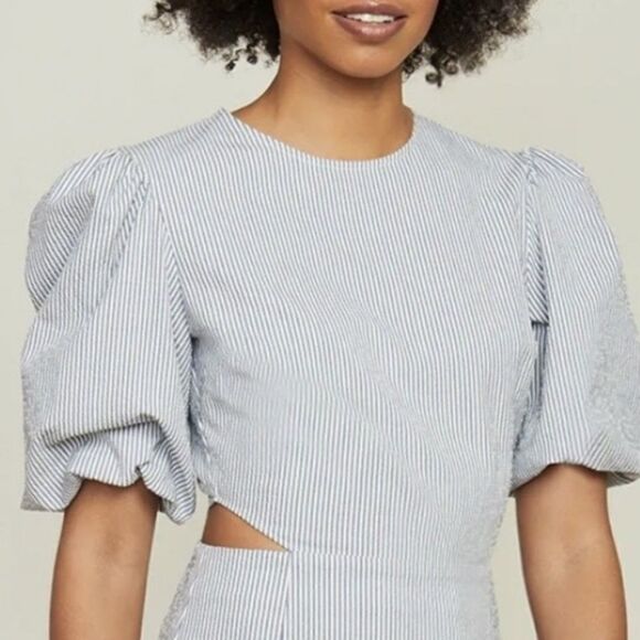 NWT Veronica Beard Iker Stripe Cotton-Blend Mini Dress Blue/White Size 6 - Picture 3 of 16